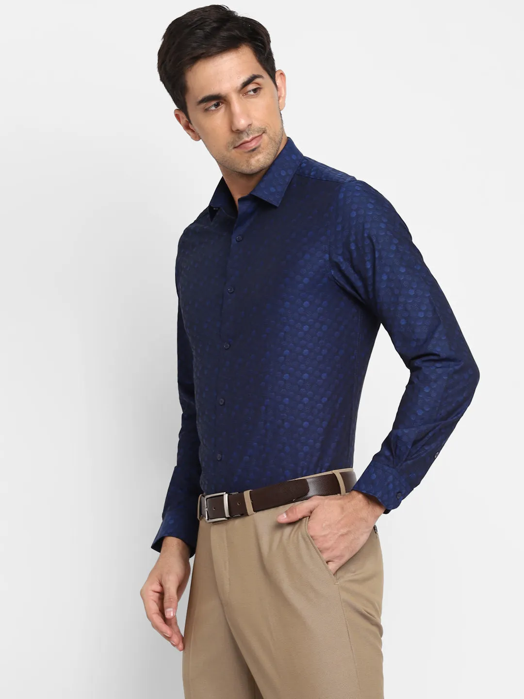 Jacquard Blue Slim Fit Formal Shirt