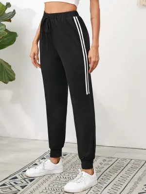 Knot Elastic Waist Striped Side Joggers