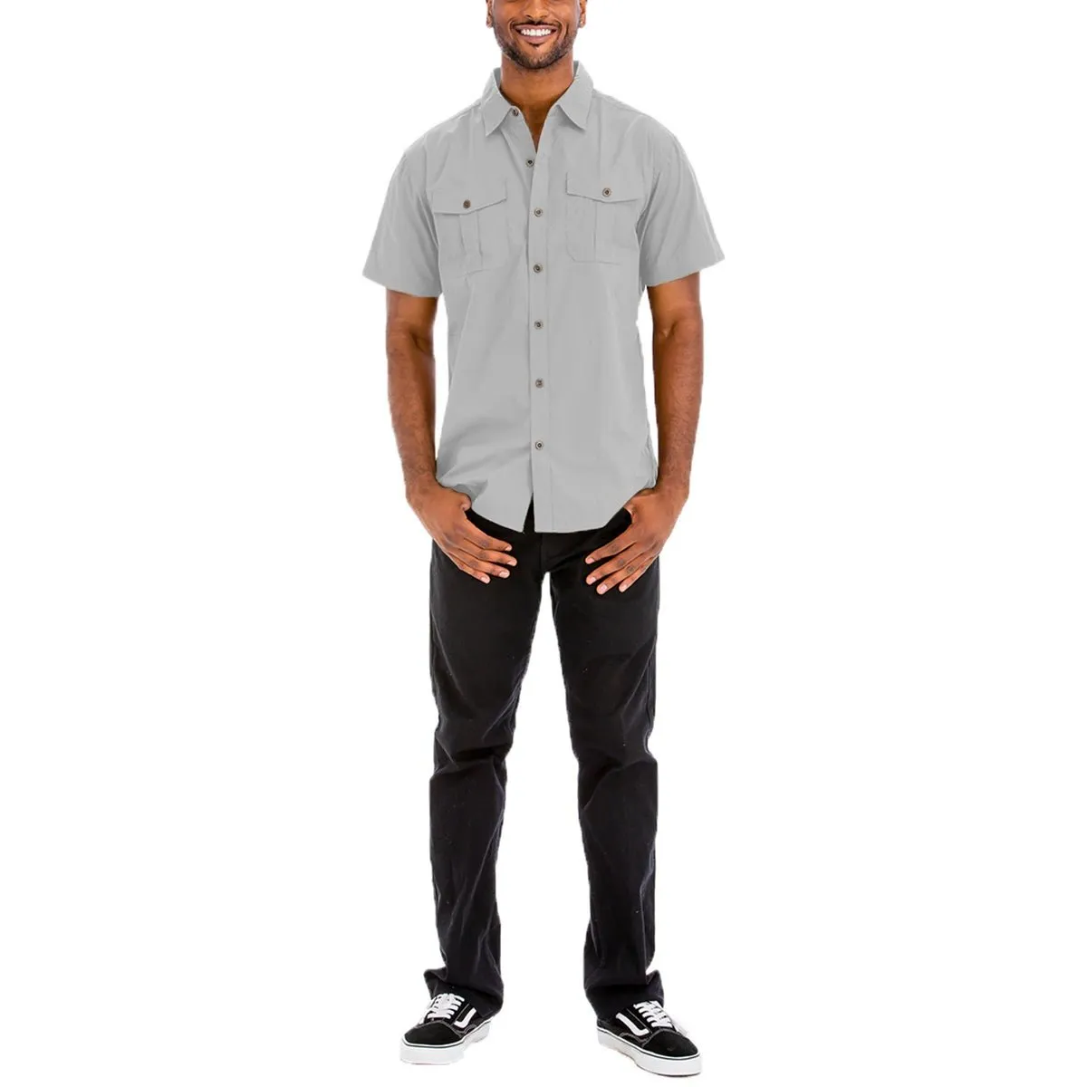 Light Grey Two Pocket Button Down Shirt