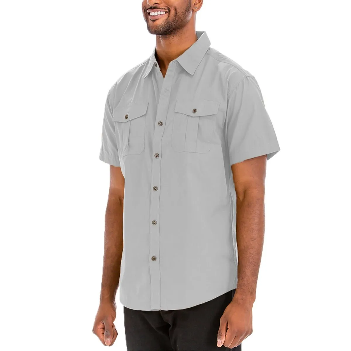 Light Grey Two Pocket Button Down Shirt