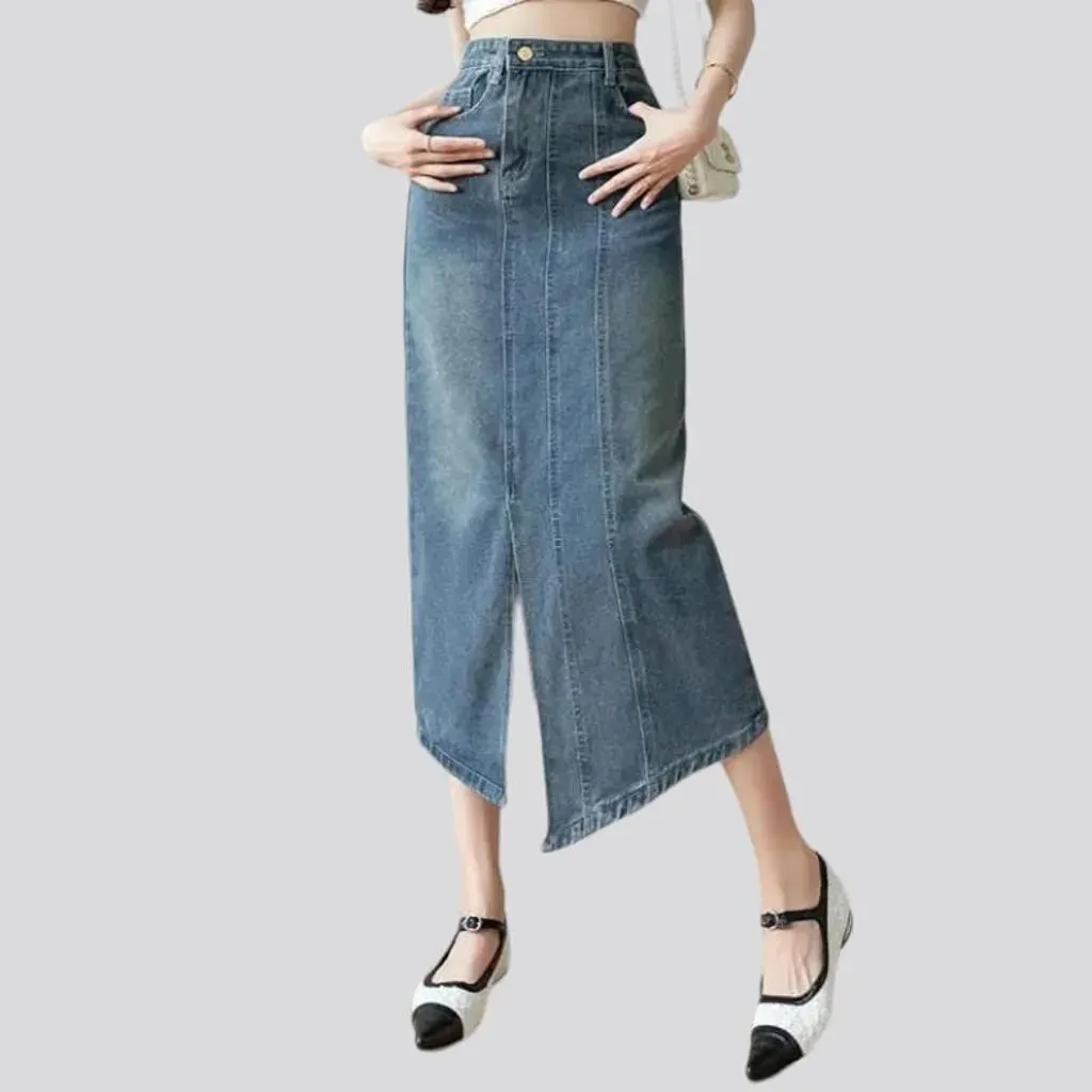 Long sanded women's jeans skirt