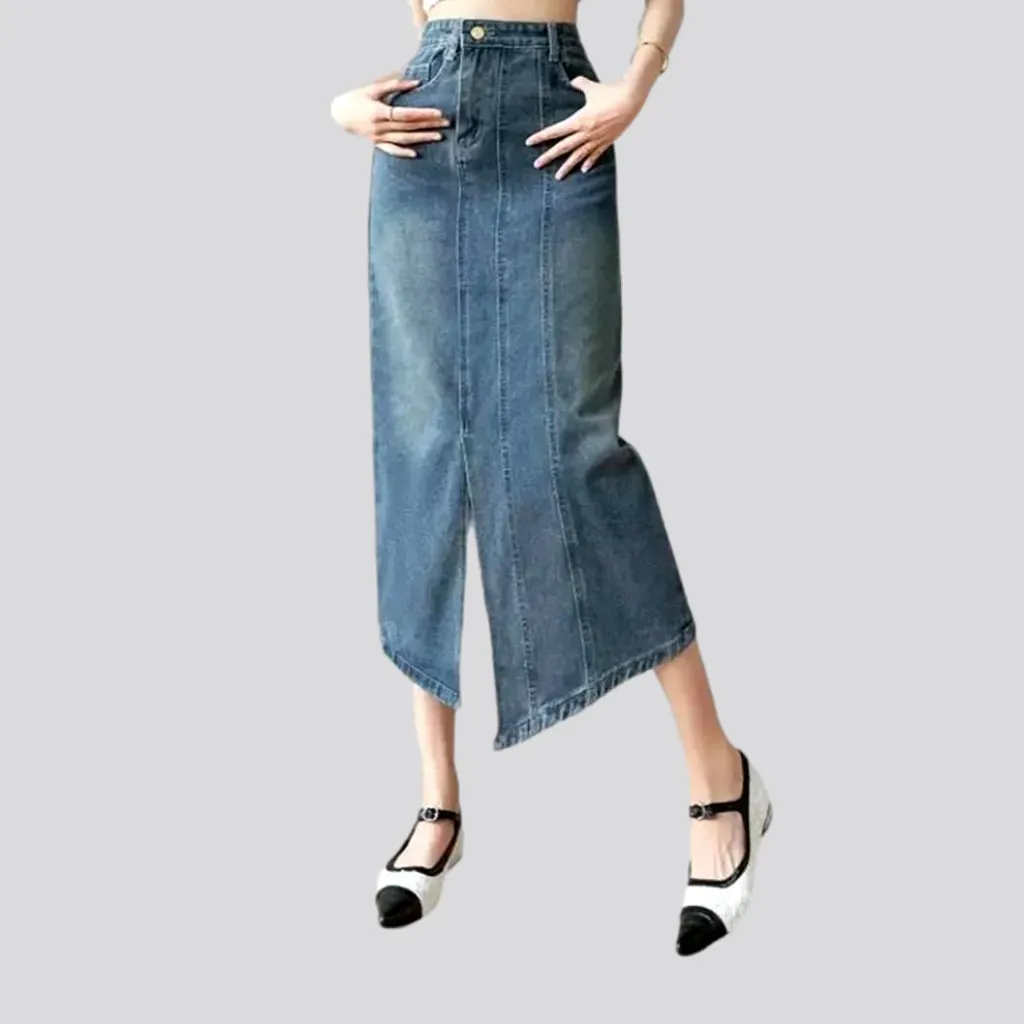 Long sanded women's jeans skirt