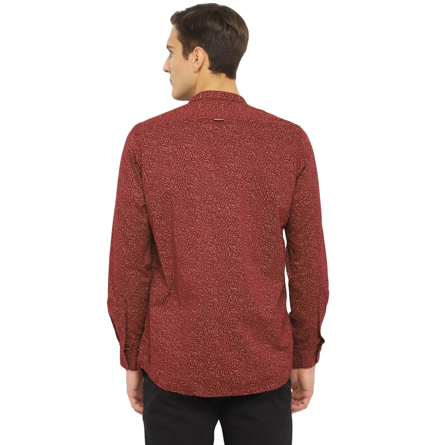 Maroon Cotton Printed Slim Fit Shirt