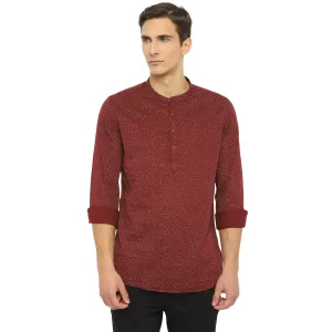 Maroon Cotton Printed Slim Fit Shirt