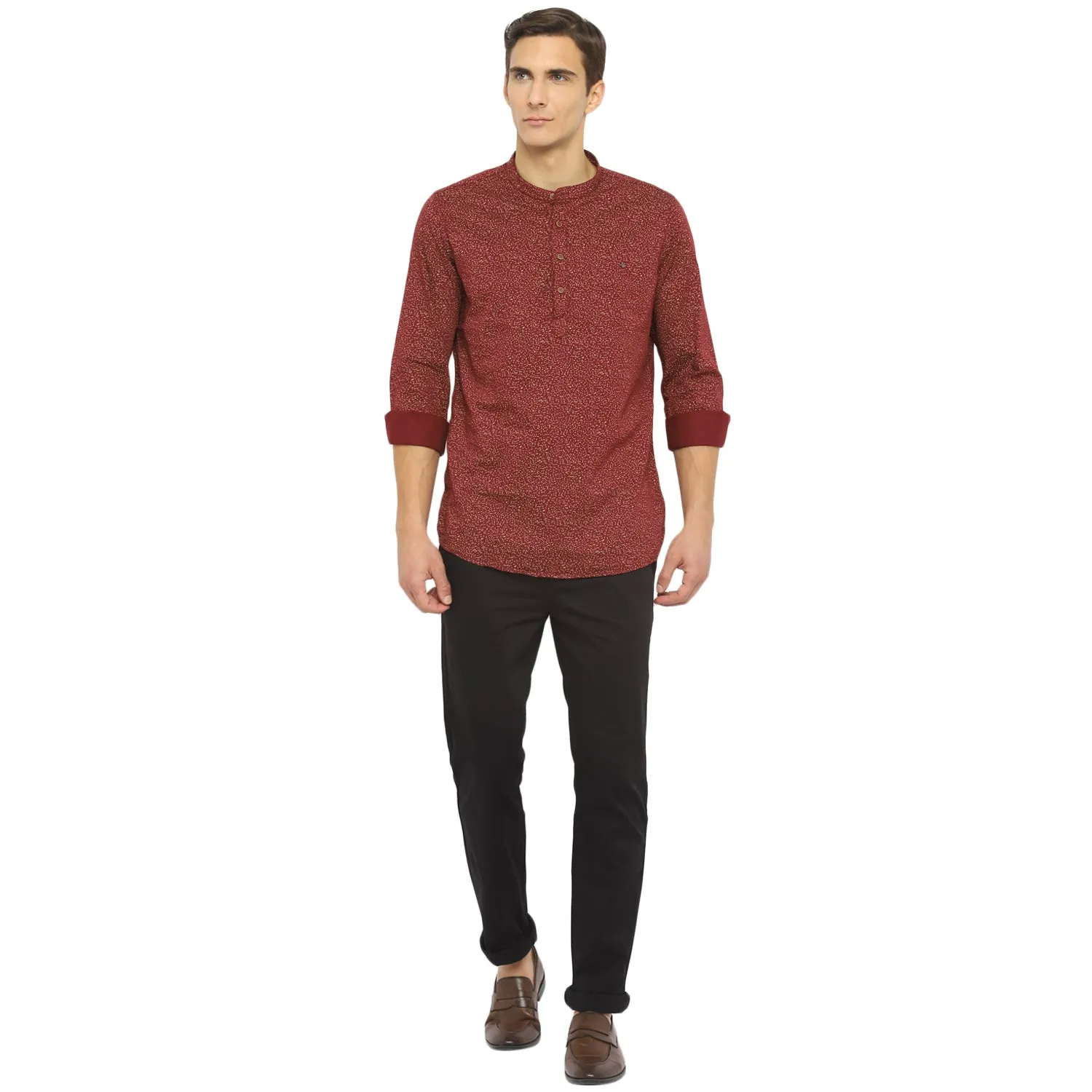 Maroon Cotton Printed Slim Fit Shirt