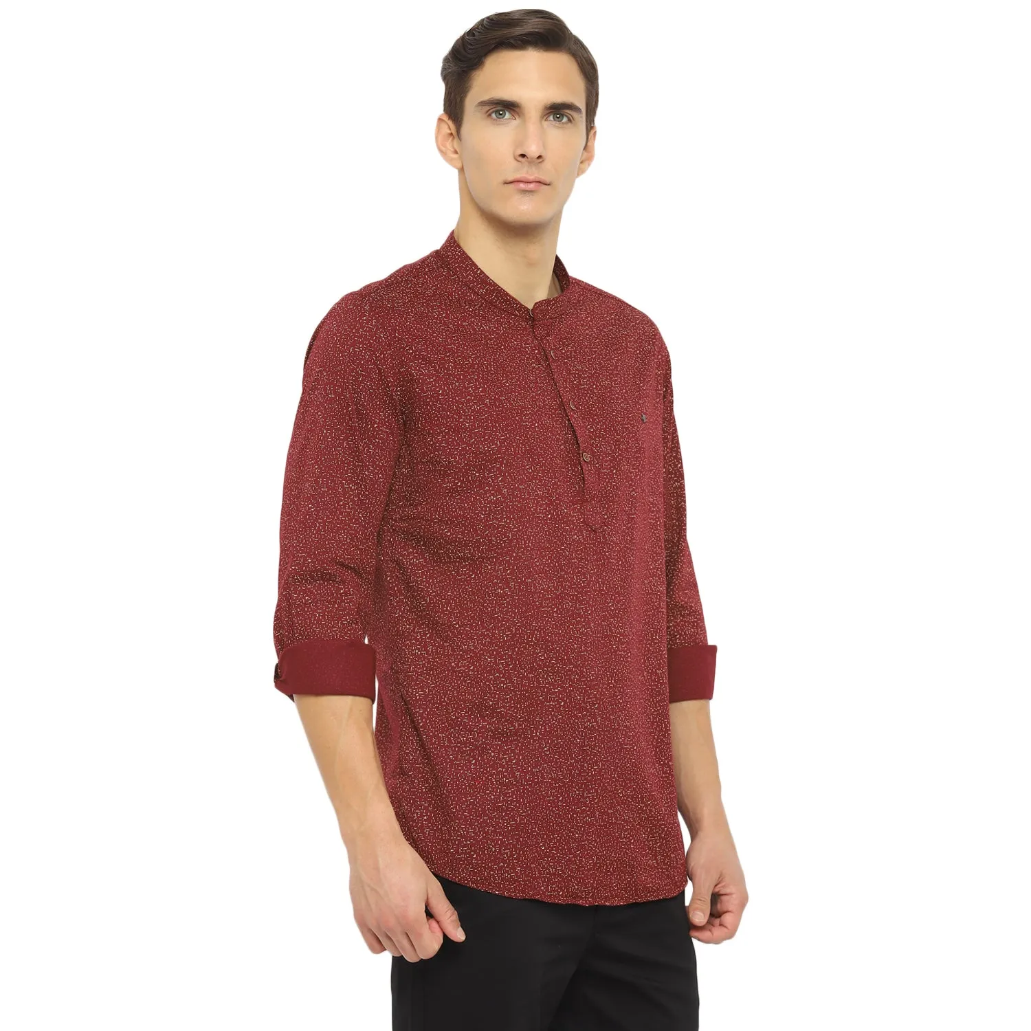 Maroon Cotton Printed Slim Fit Shirt