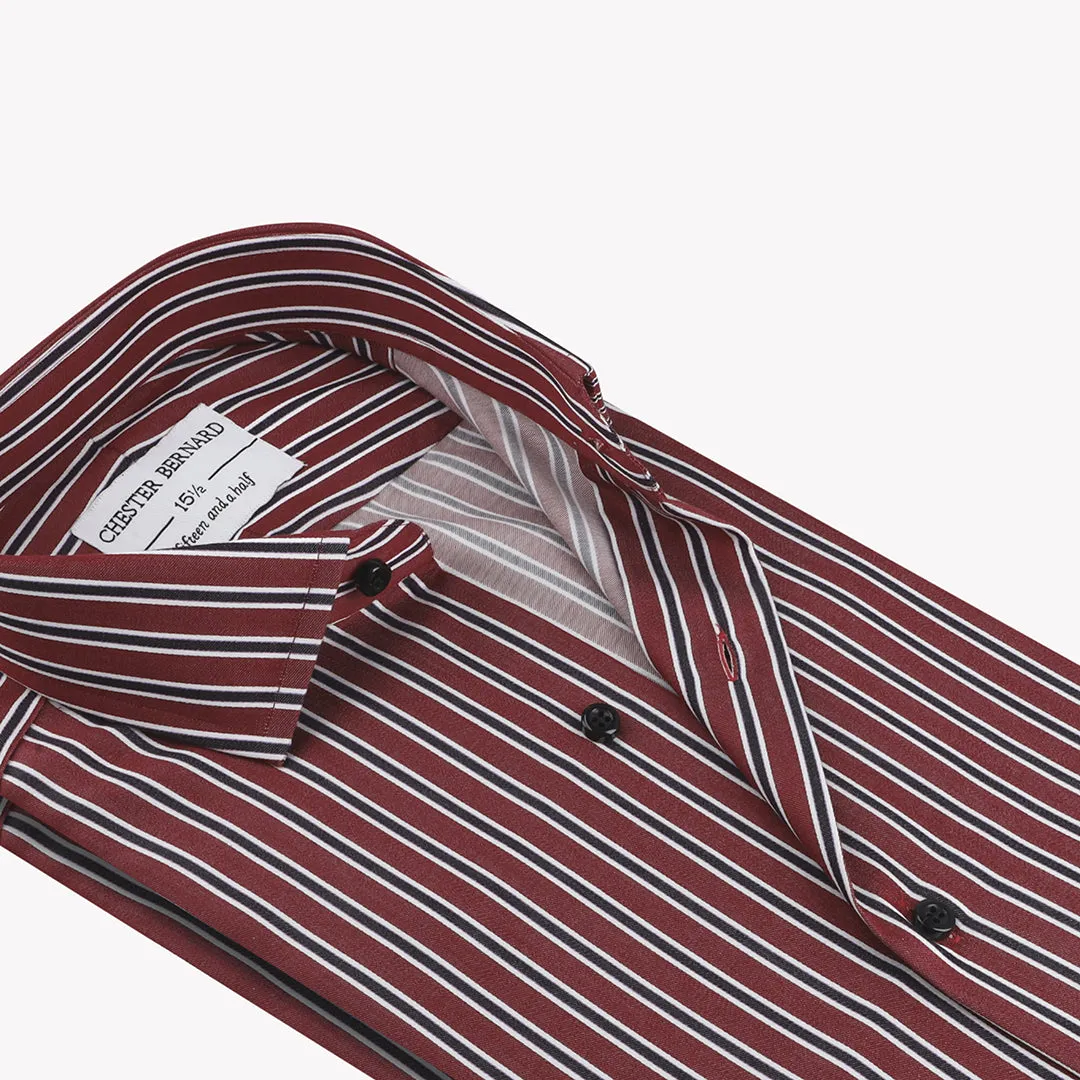 Maroon With Black Fancy White Stripes OL-214