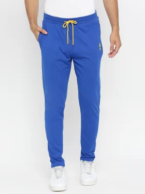 Men Premium Knitted Royal Blue Cotton Trackpant - Underjeans By Spykar