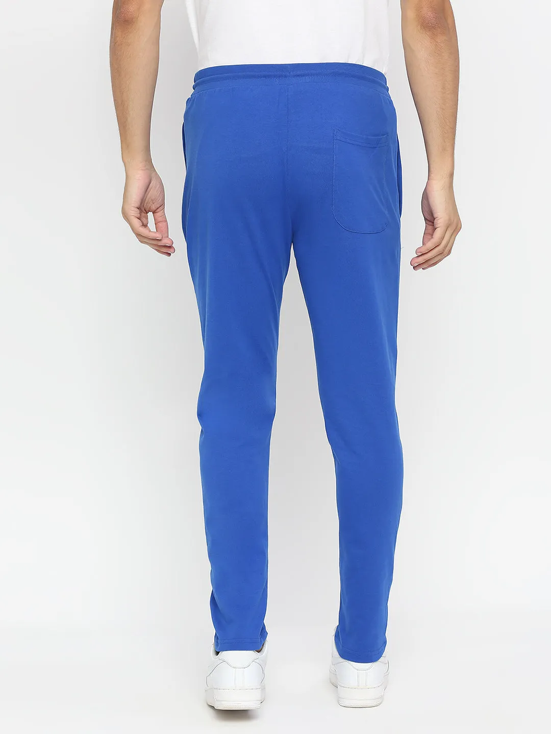 Men Premium Knitted Royal Blue Cotton Trackpant - Underjeans By Spykar