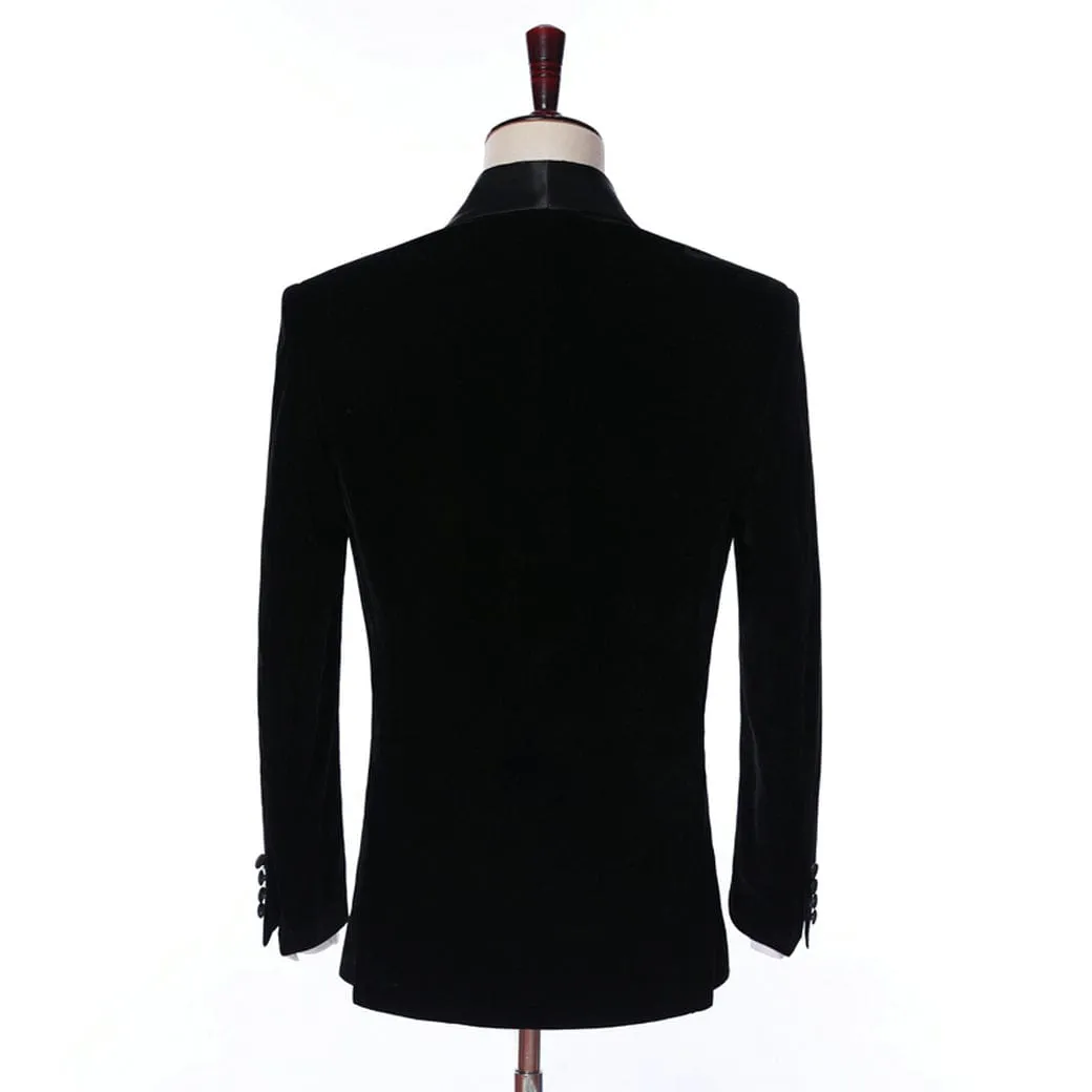 Mens 2 Piece Velvet Formal Skinny Tuxedo Suit Set Shawl Lapel