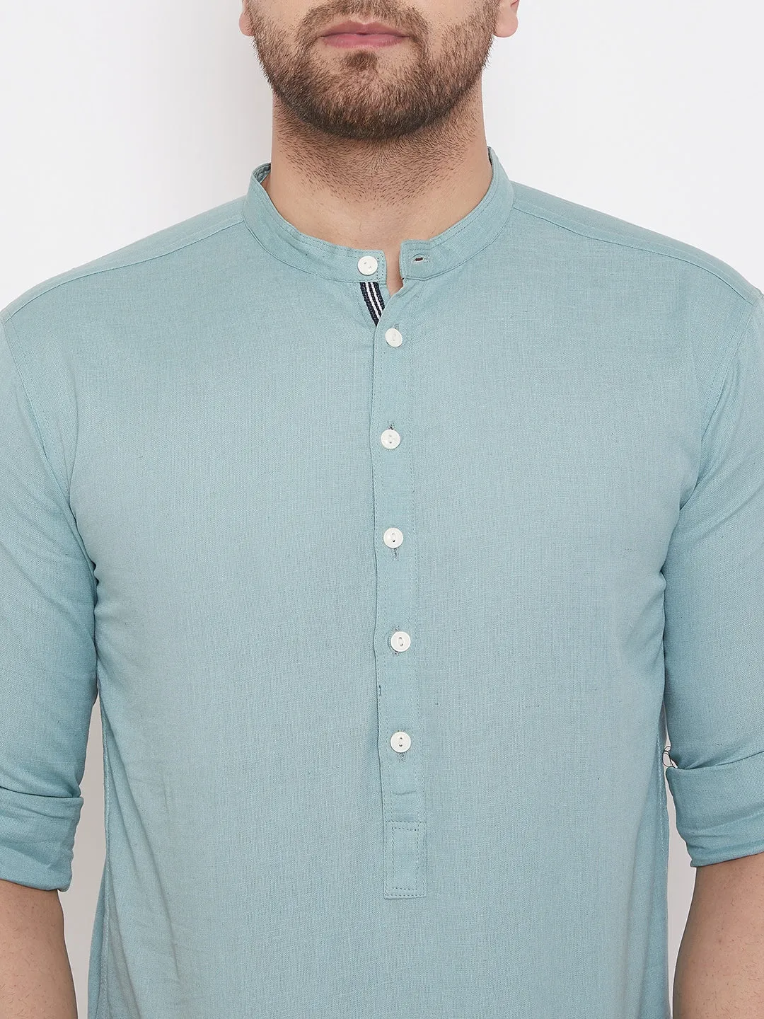 Men's Blue Linen Shirt Kurta - Even Apparels