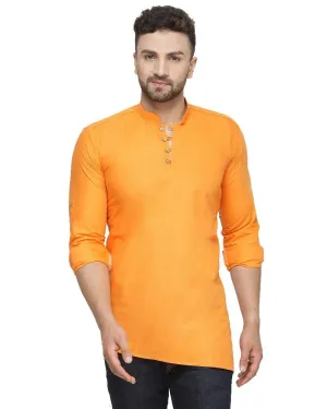 Men's Cotton Blend Orange Asymmetric Short Kurta - Benstoke