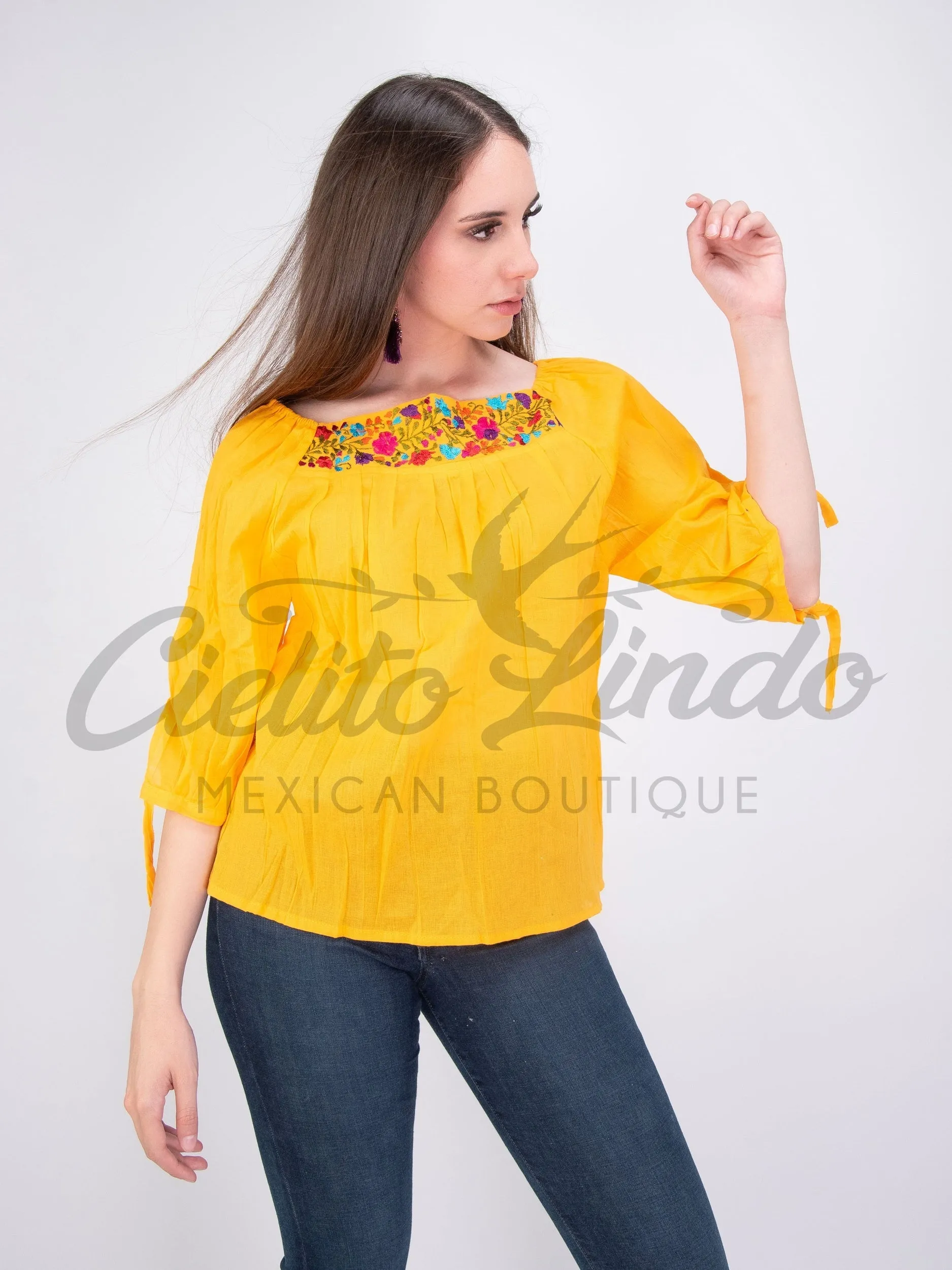 Mexican Embroidered Blouse Cozumel Yellow