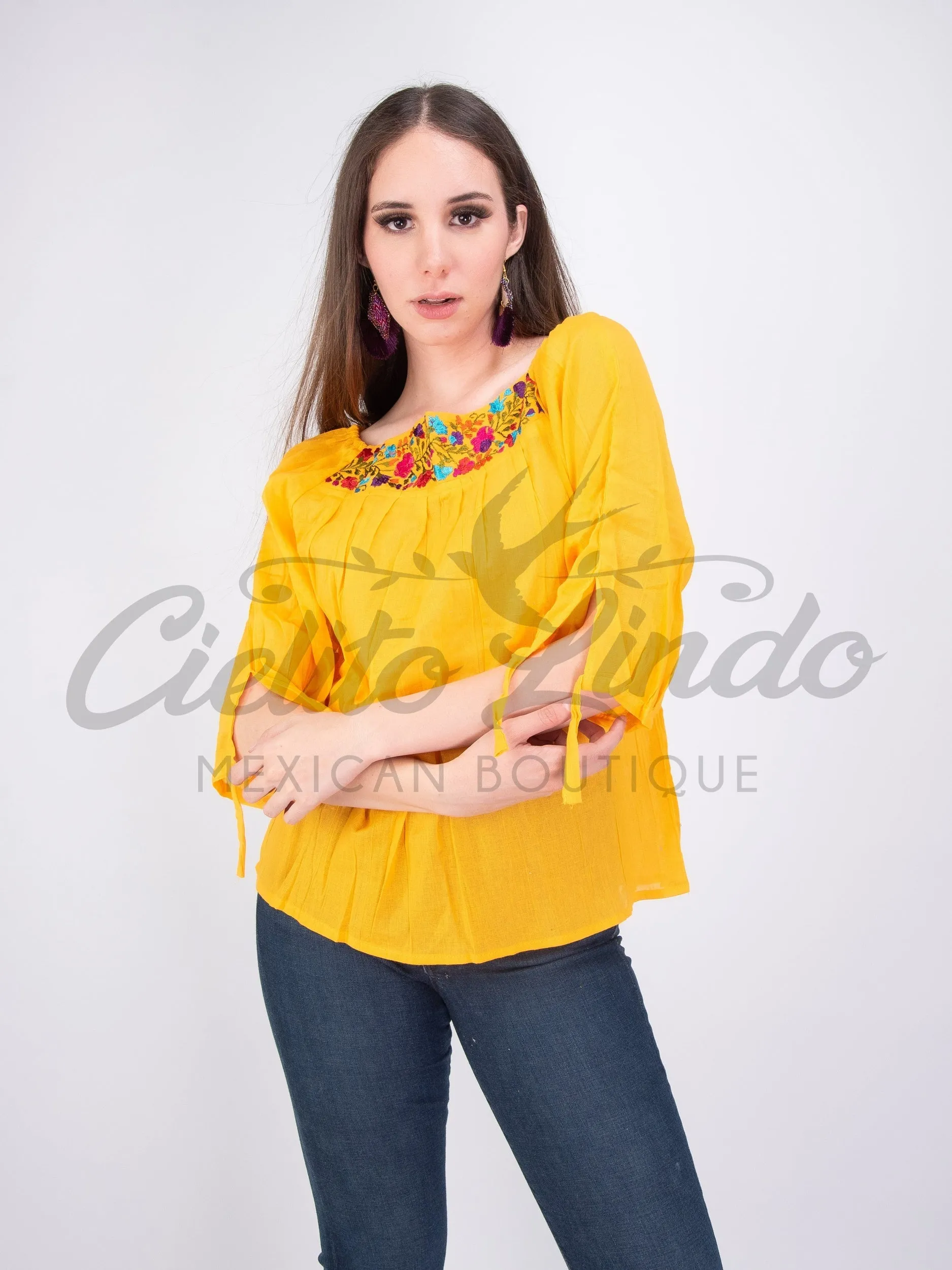 Mexican Embroidered Blouse Cozumel Yellow