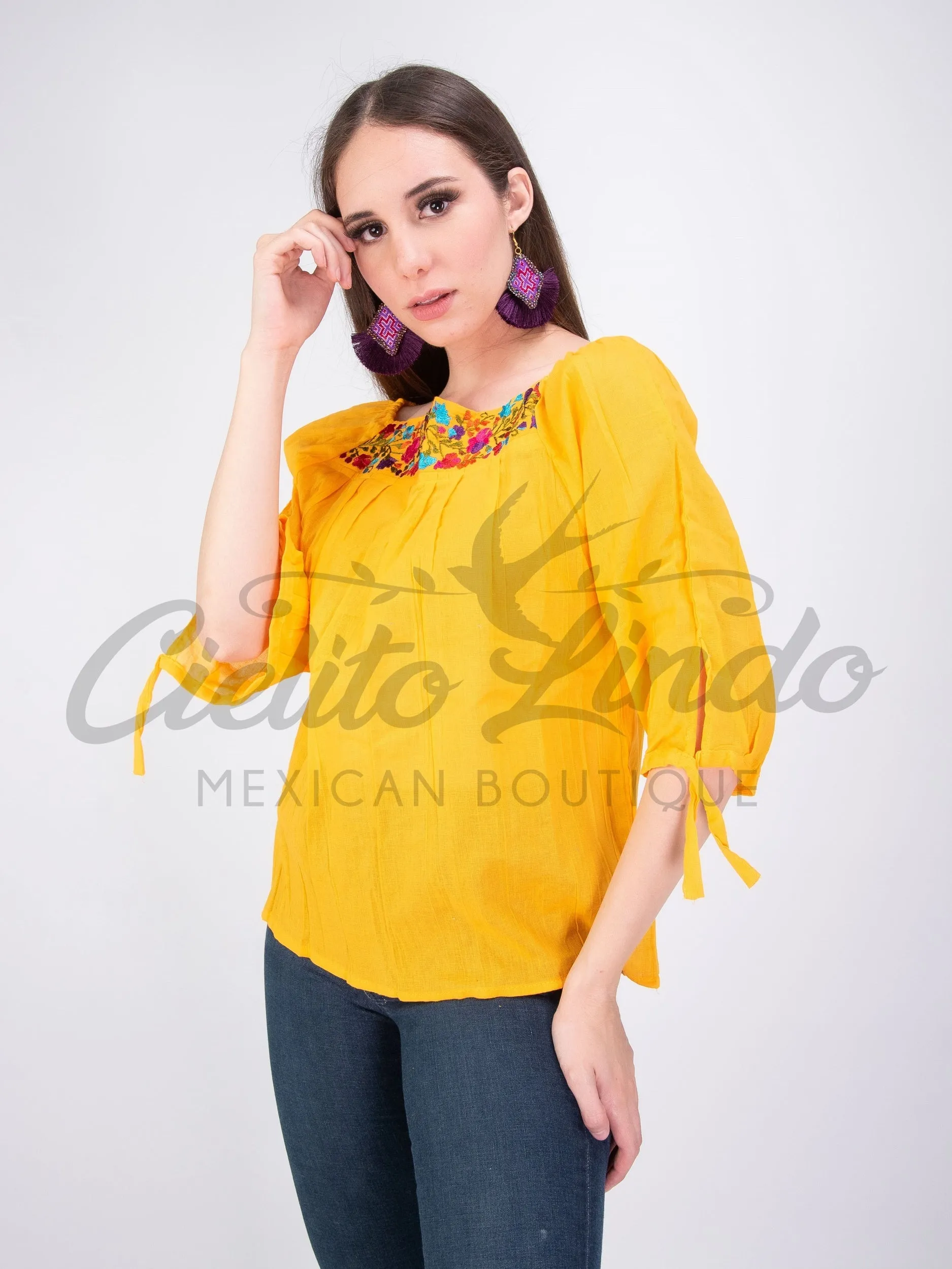 Mexican Embroidered Blouse Cozumel Yellow