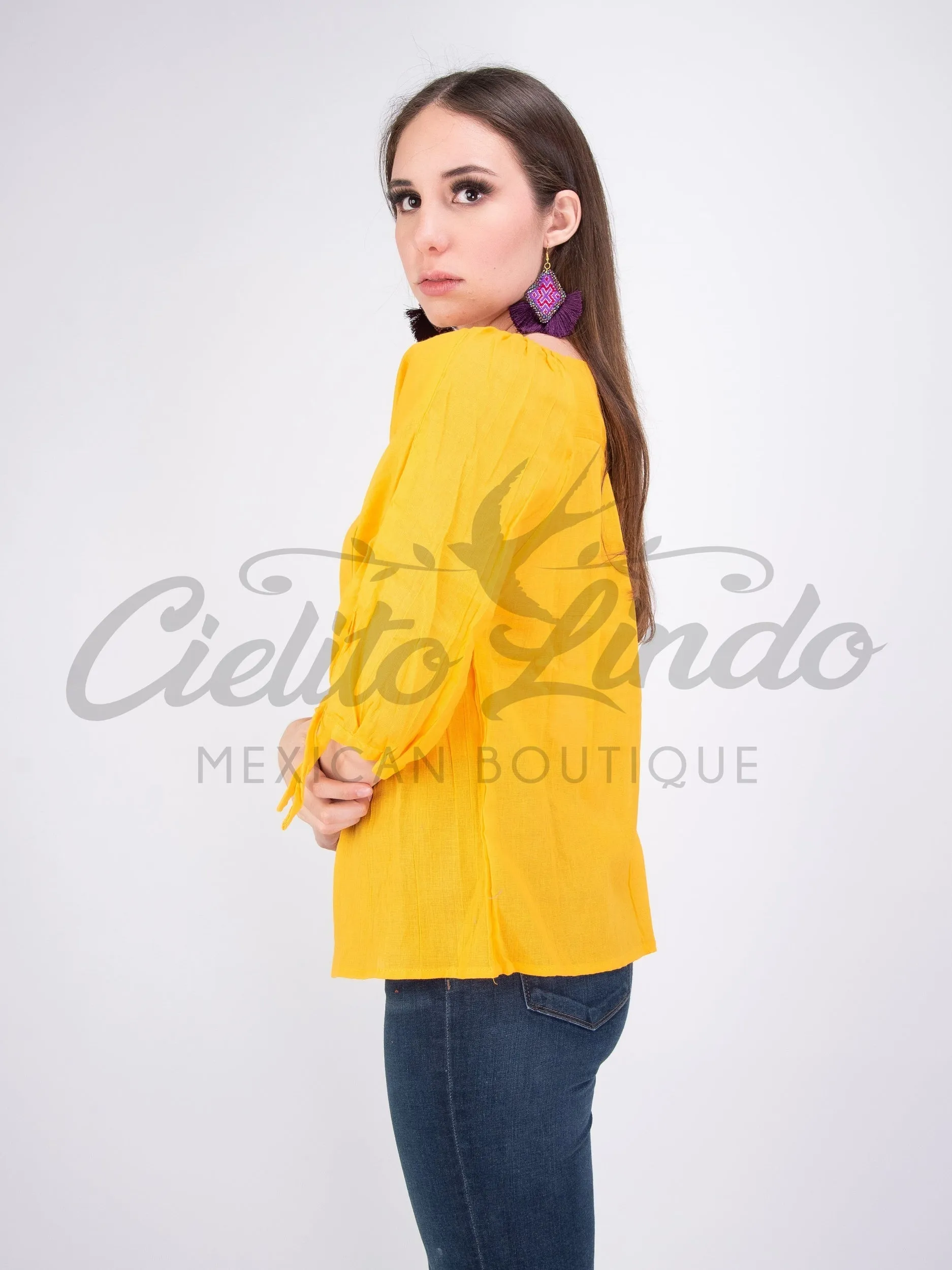 Mexican Embroidered Blouse Cozumel Yellow