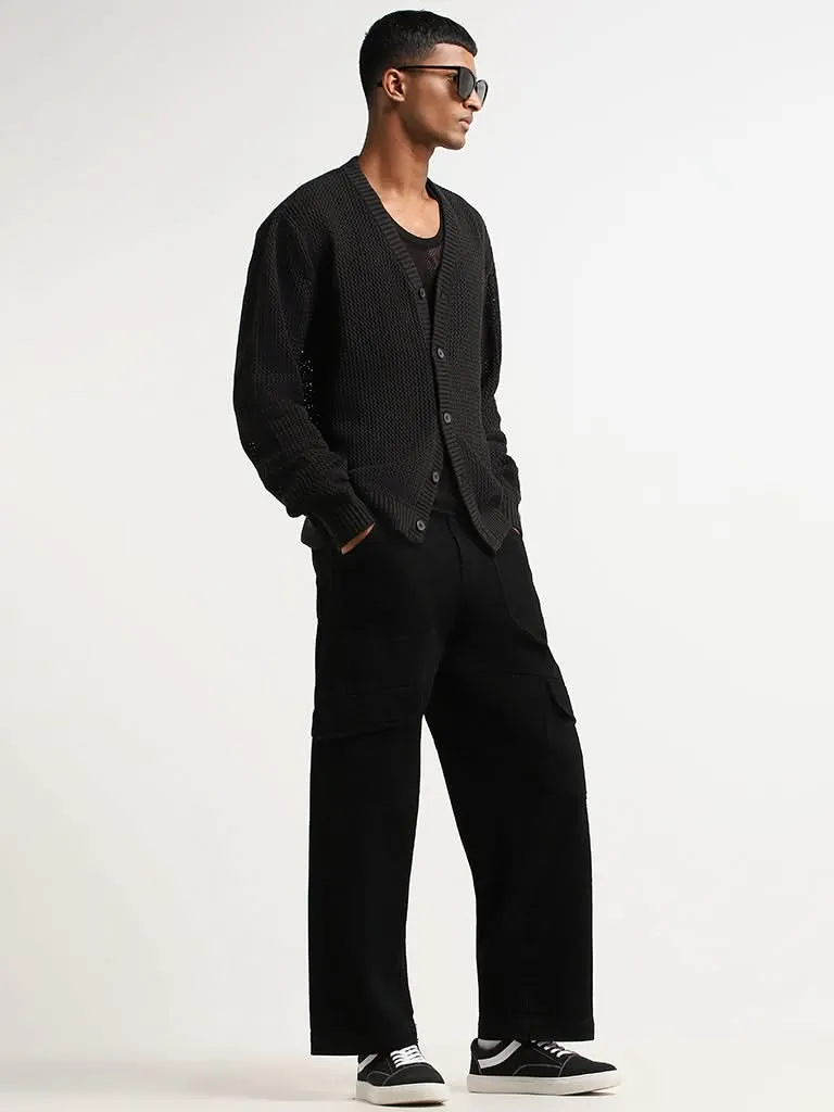 Nuon Black Knitted Relaxed Fit Cardigan