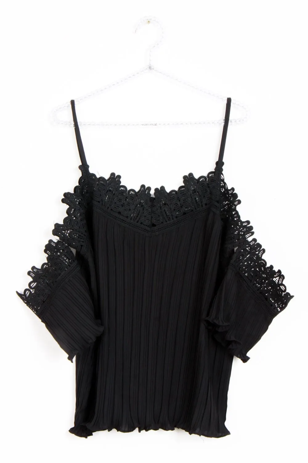 Off The Shoulder Lace Pleated Top