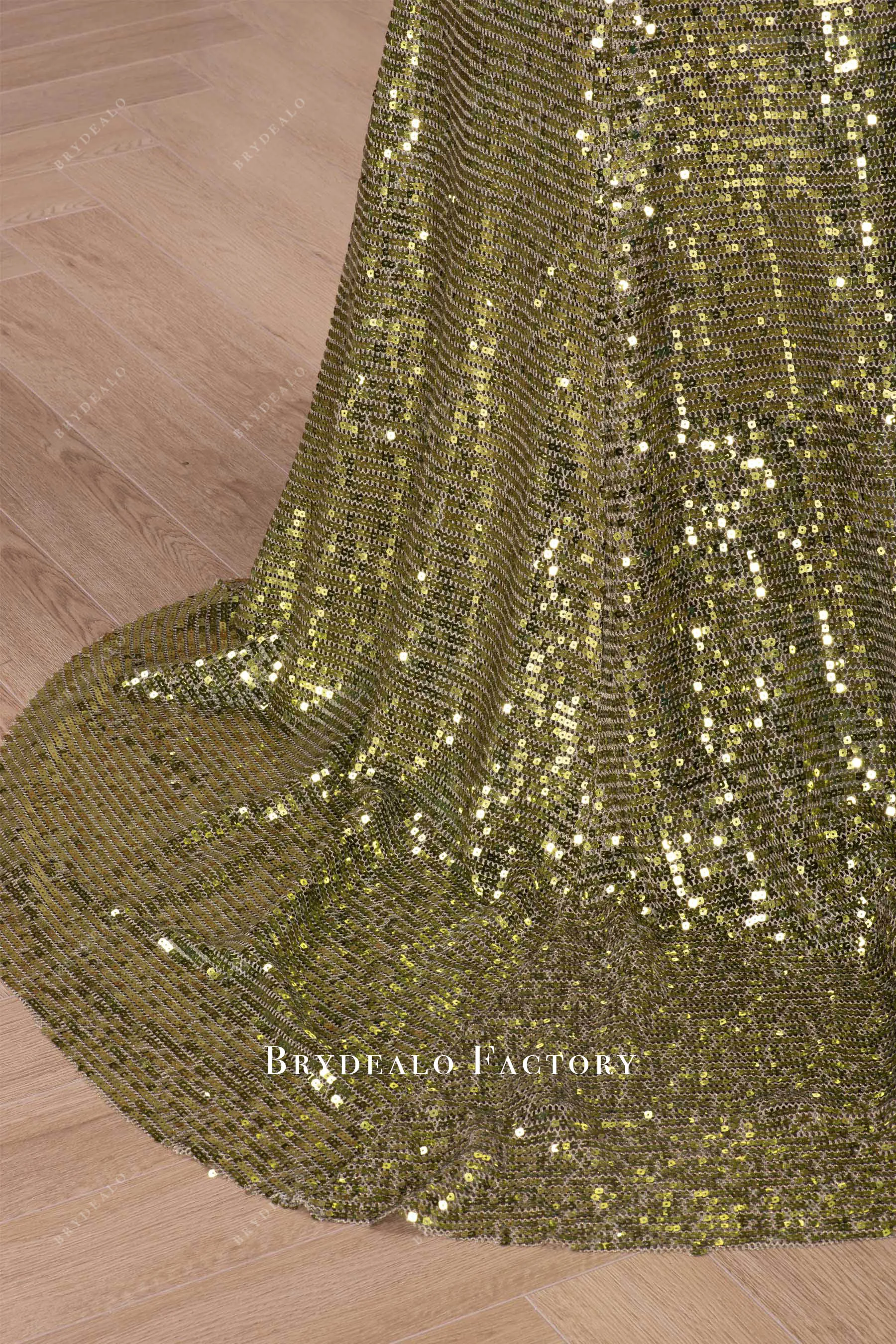 Olive Strapless Sparkly Sequin Ruched Slit Prom Dress