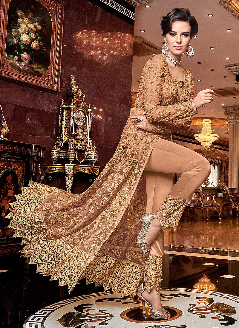 Orange Golden Embroidered Designer Lehenga/Pants Suit