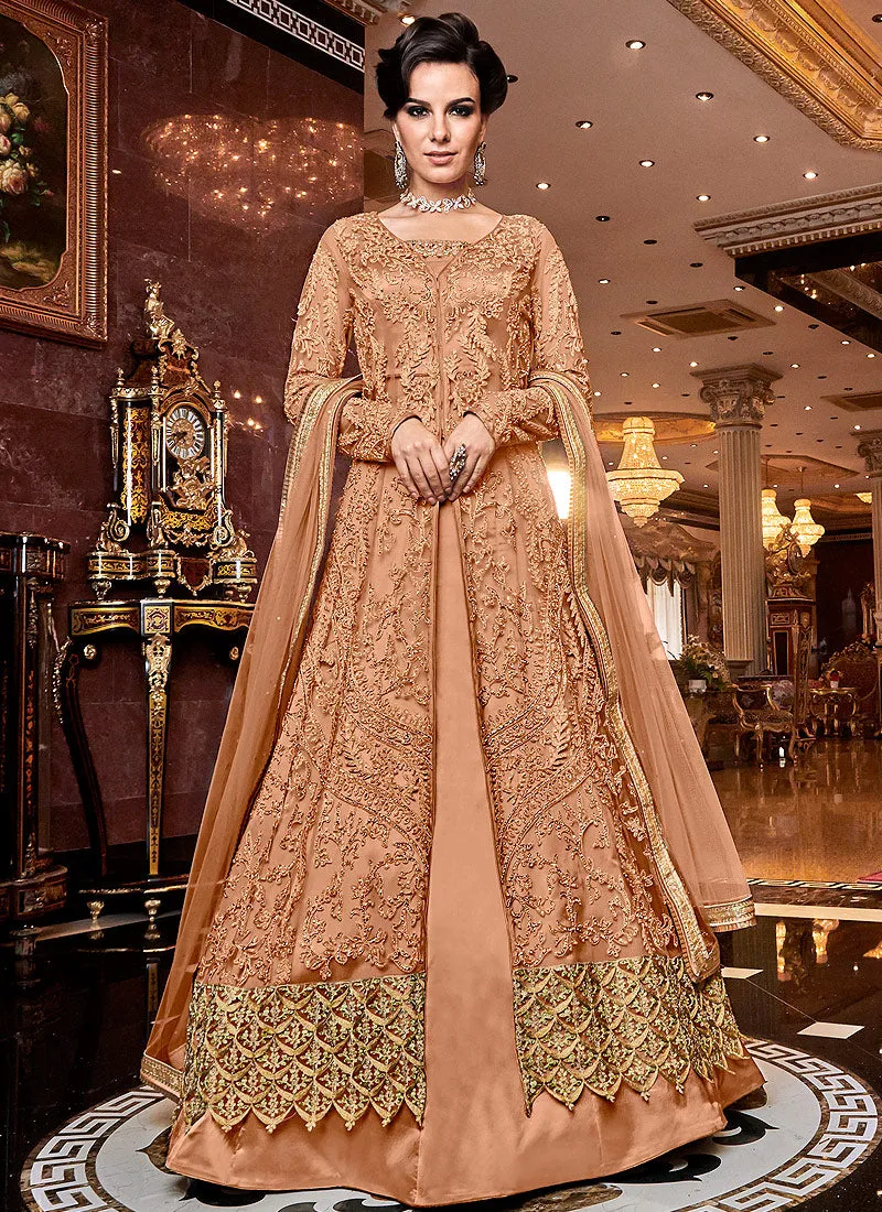 Orange Golden Embroidered Designer Lehenga/Pants Suit