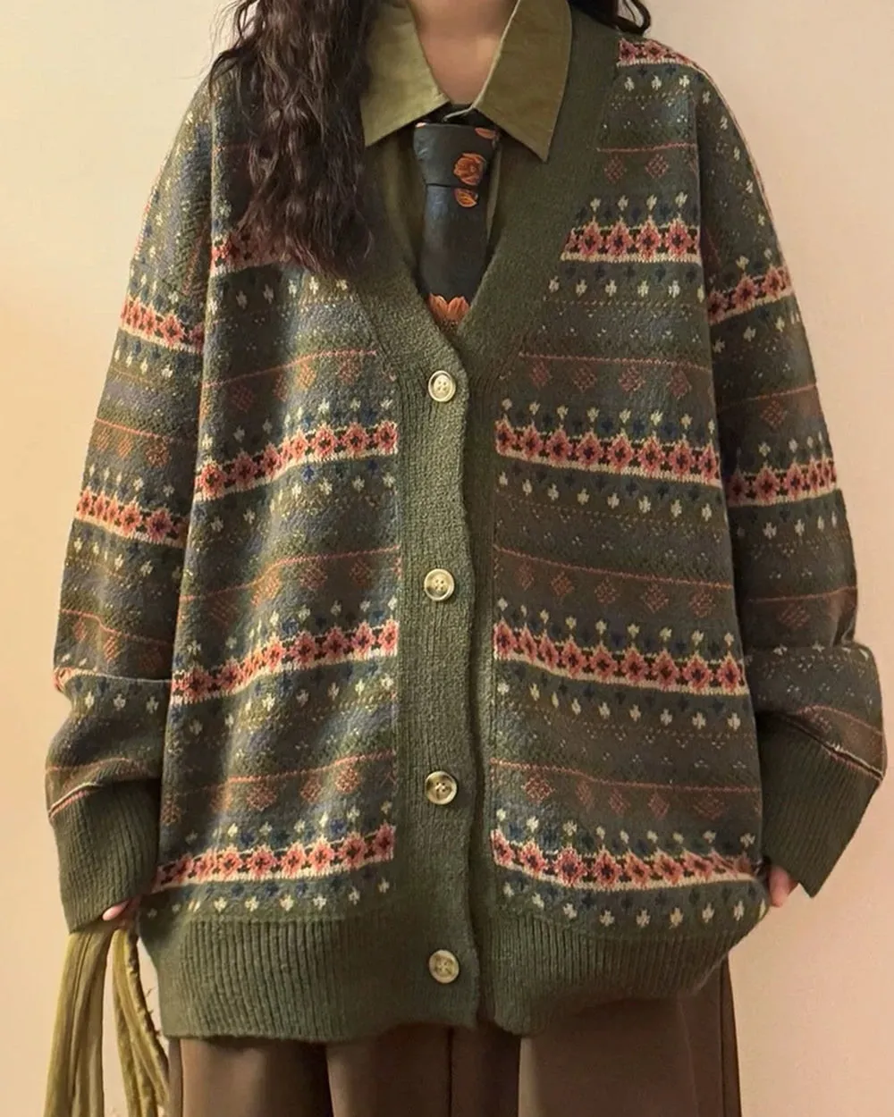 Patterned Knit Oversized Cardigan