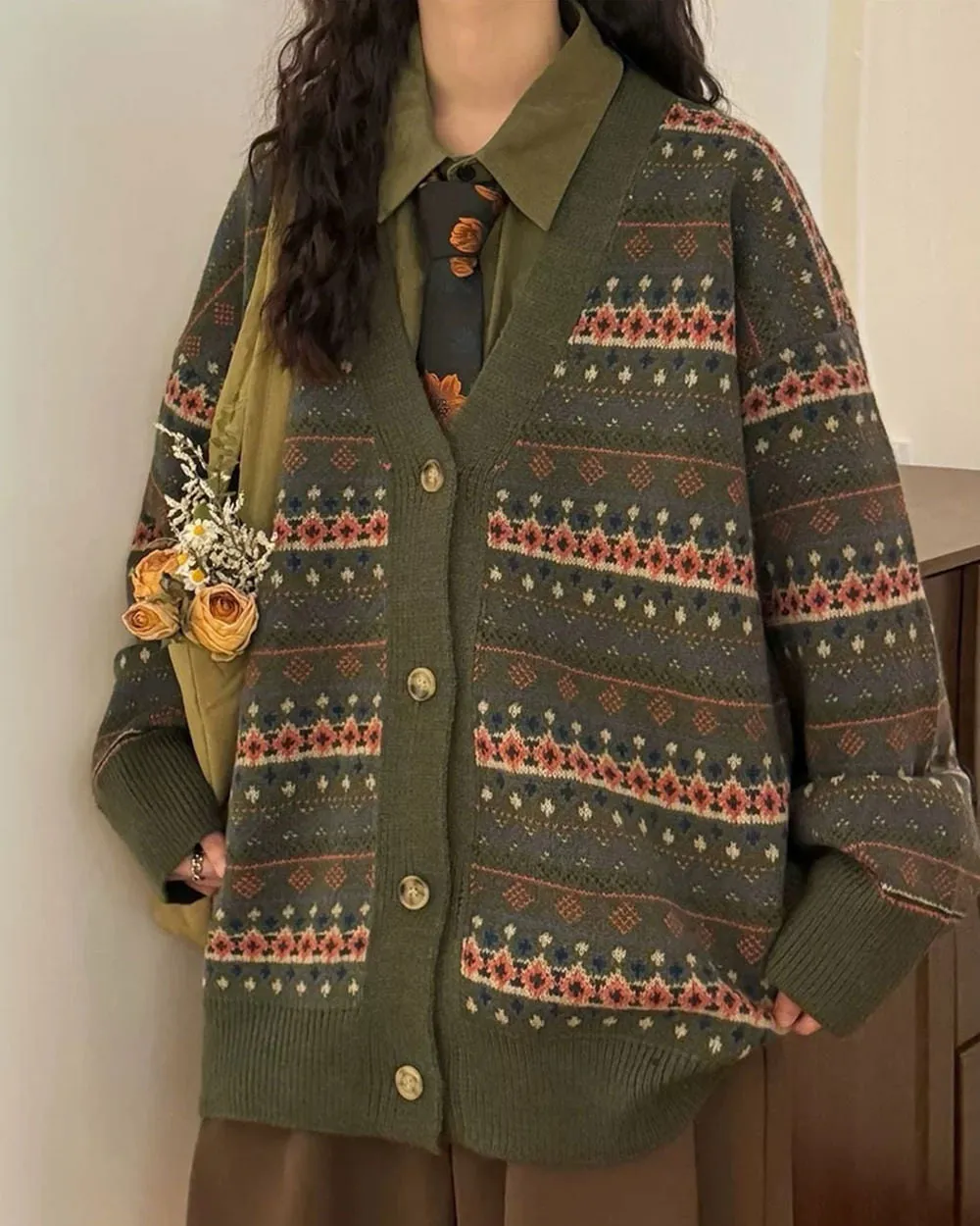 Patterned Knit Oversized Cardigan