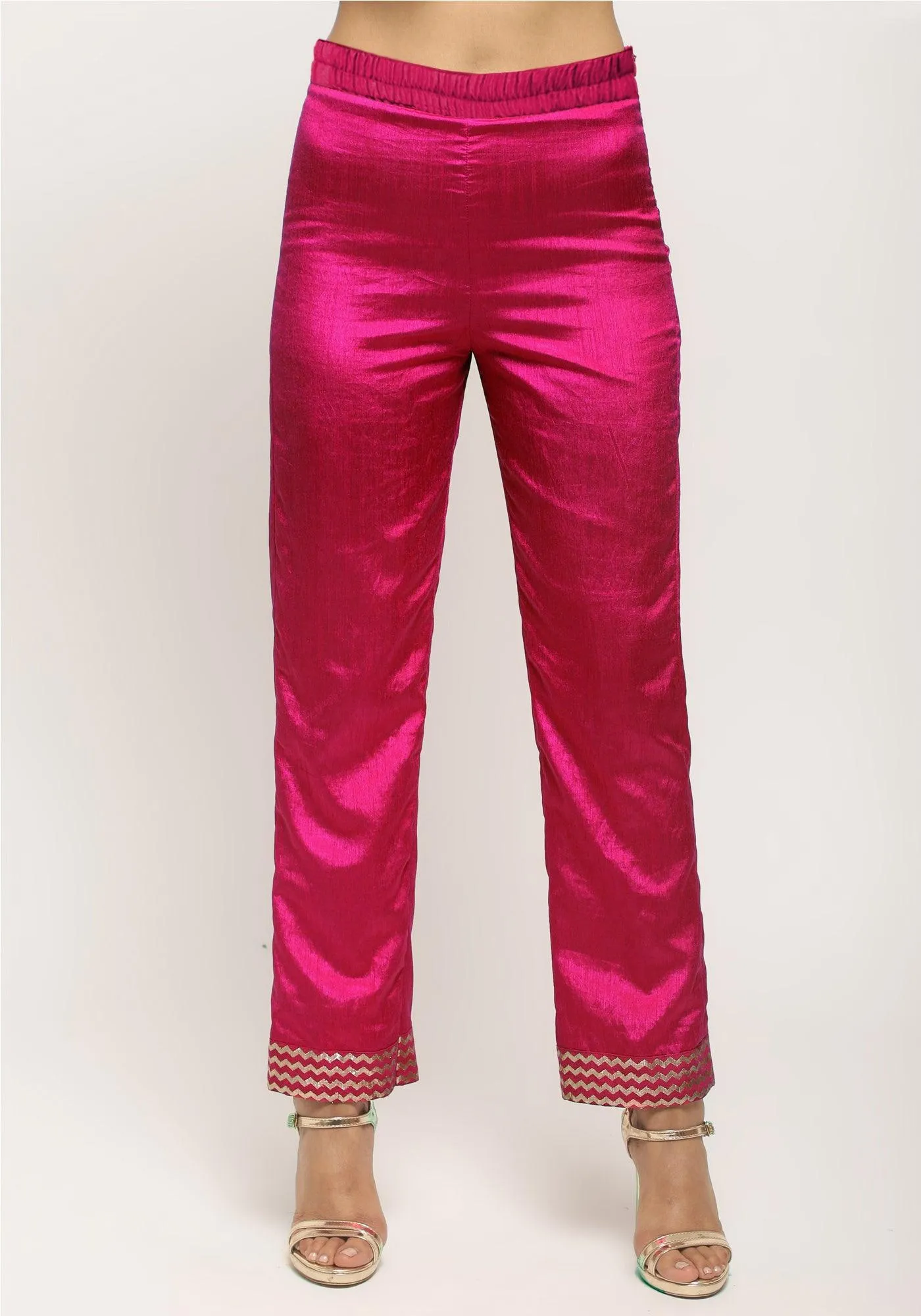 Pink Foil High Slit- Foil Pant