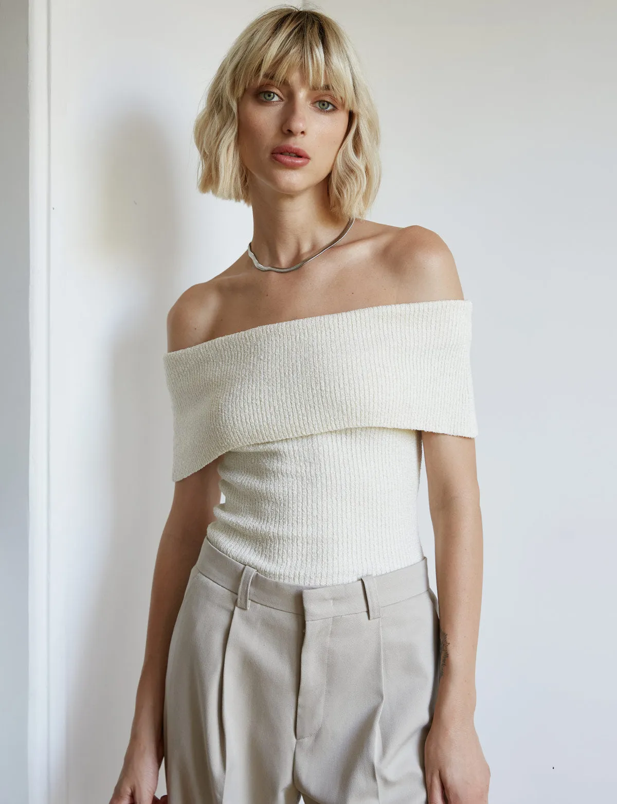 Popcorn Knit Off-The-Shoulder Top-BESTSELLER