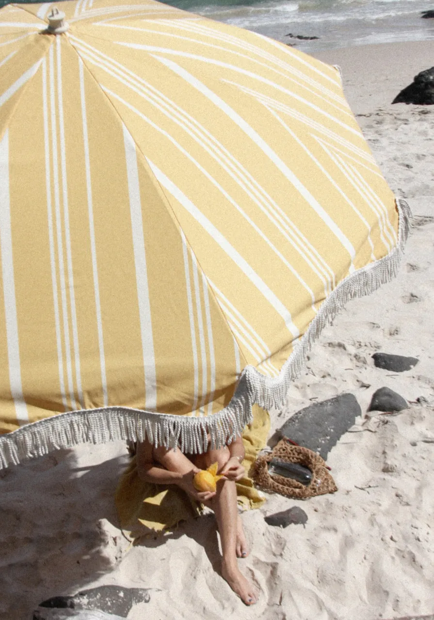 Premium Beach Umbrella Vintage Yellow Stripe