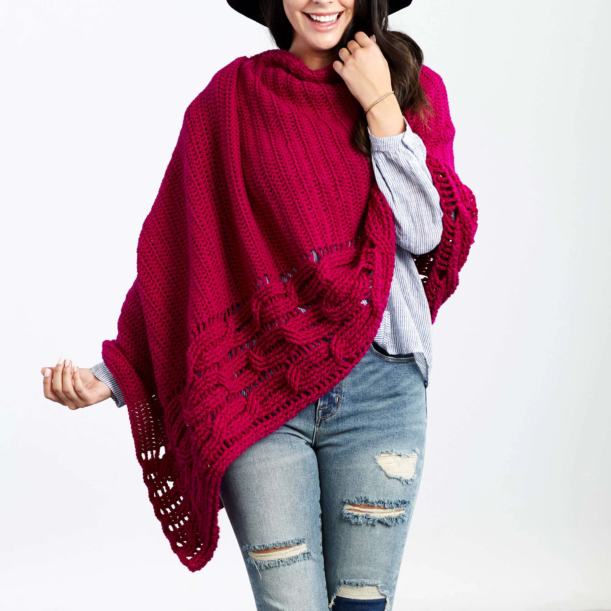 Red Heart Crochet Interwoven Cabled Chic Shawl