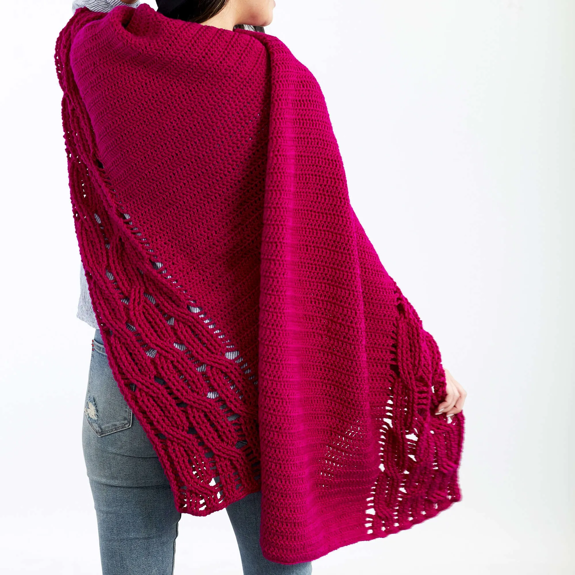 Red Heart Crochet Interwoven Cabled Chic Shawl