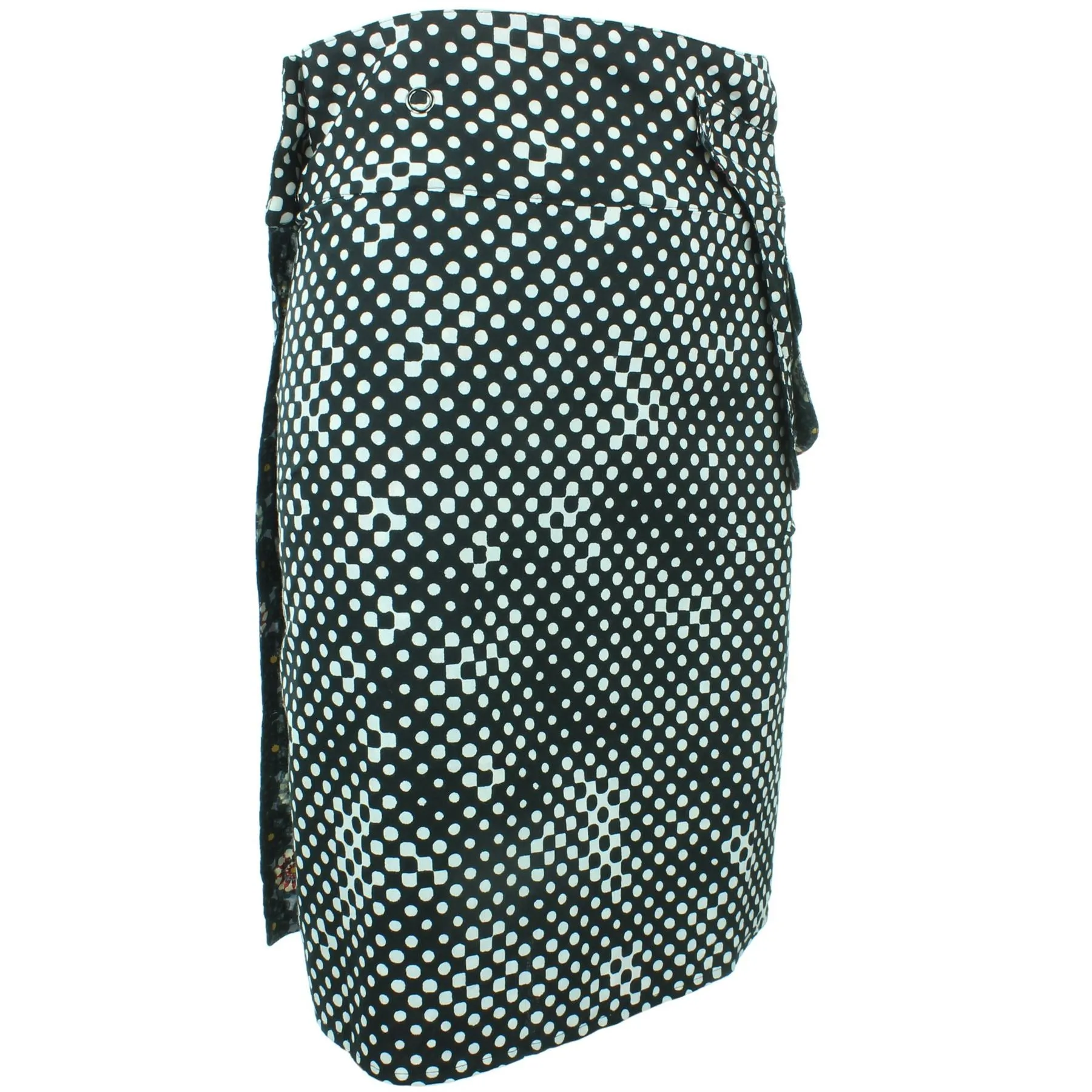 Reversible Popper Wrap Knee Length Skirt - Kaleidoscope / Mono Dots