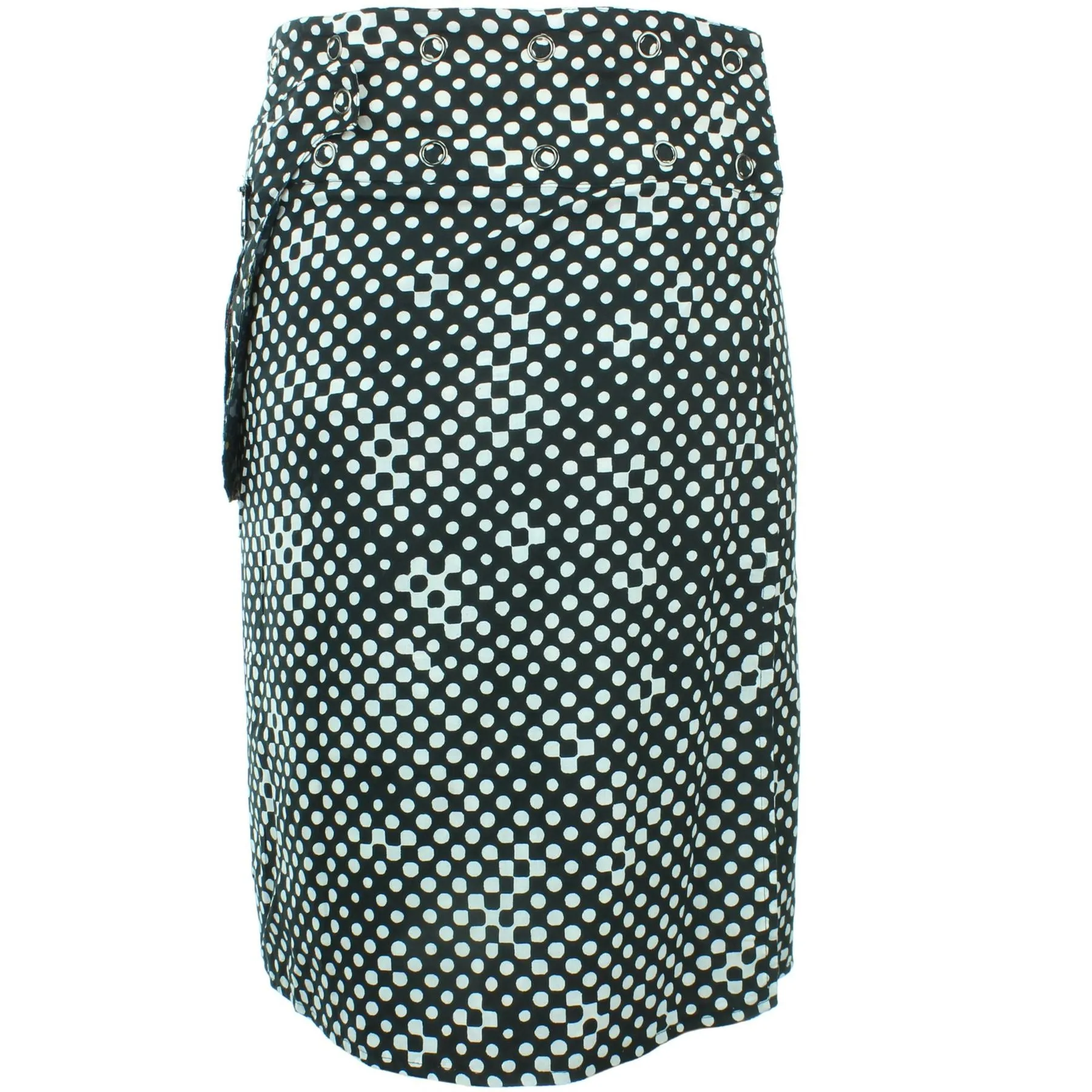 Reversible Popper Wrap Knee Length Skirt - Kaleidoscope / Mono Dots