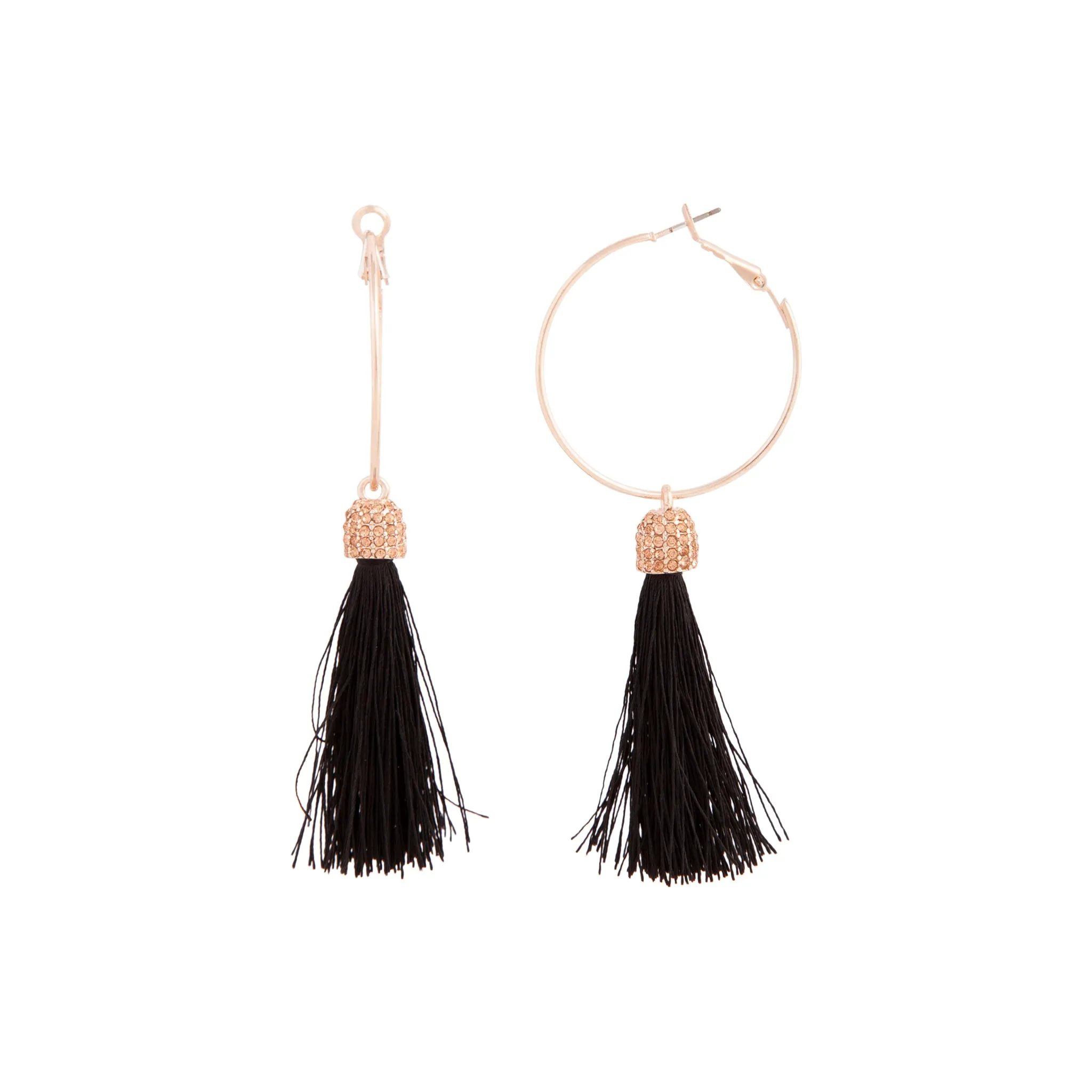 Rose Gold Hoop Tassel Diamante Earrings