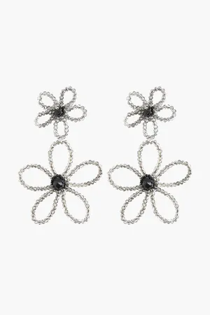 Silver Beaded Floral Drop Earrings