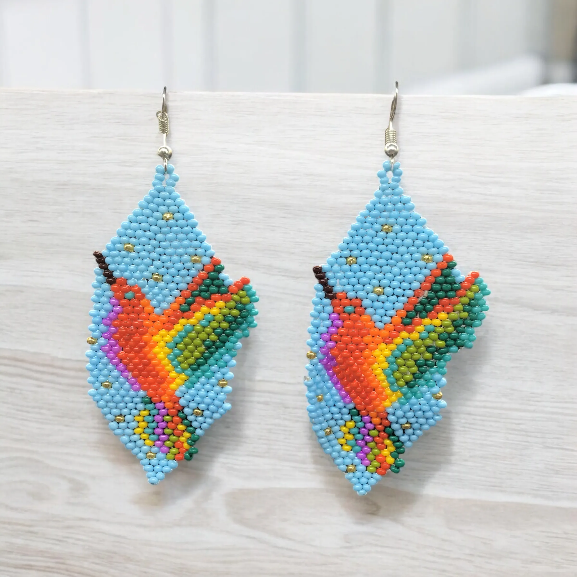 Sky Blue Beaded hummingbird earrings