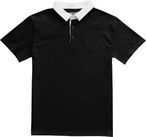 Solid Black with White Collar Mens Short Sleeve Polo Rugby Shirt