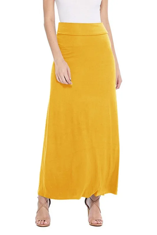 Solid Foldover Maxi Skirt