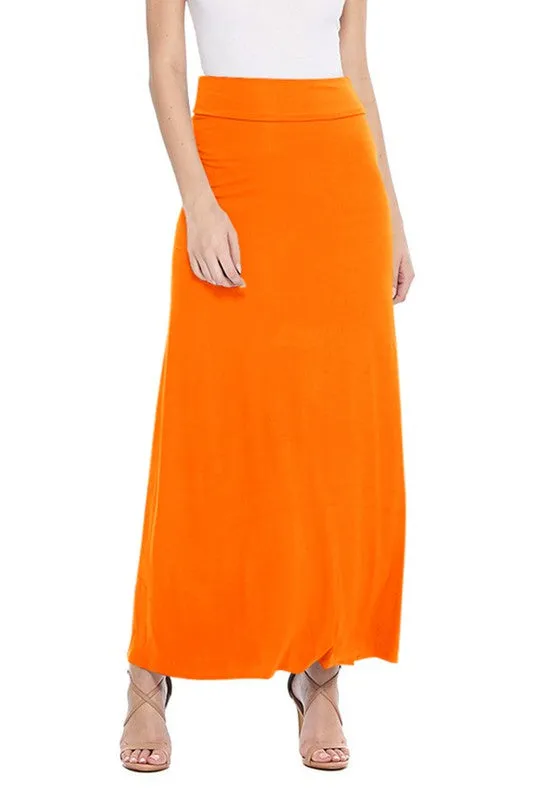 Solid Foldover Maxi Skirt