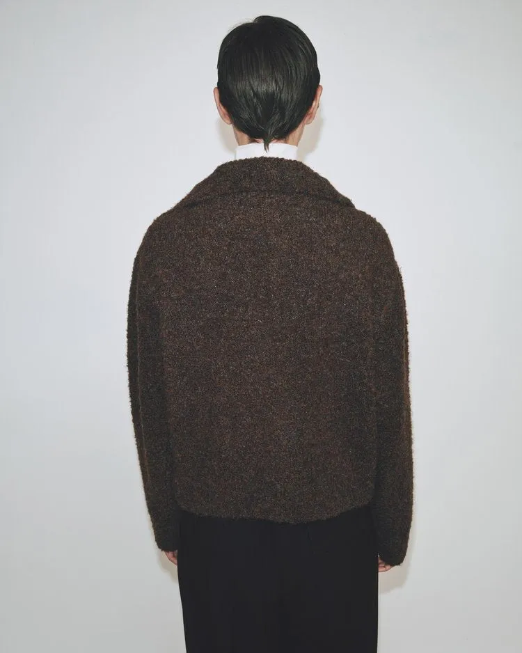 Spread Collar Boucle Cardigan | Brown