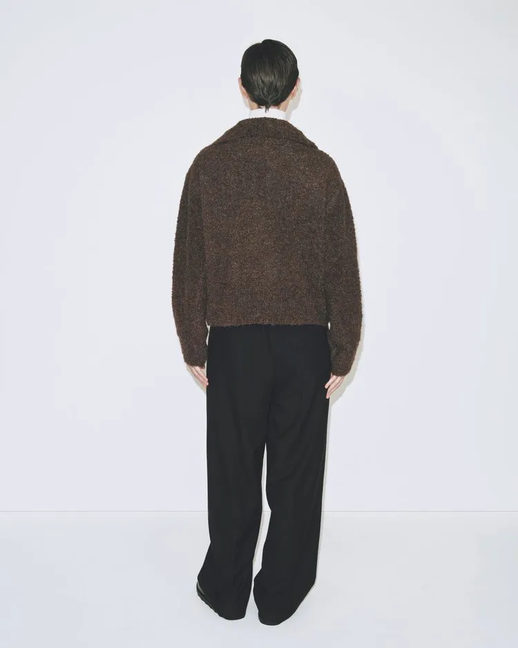 Spread Collar Boucle Cardigan | Brown