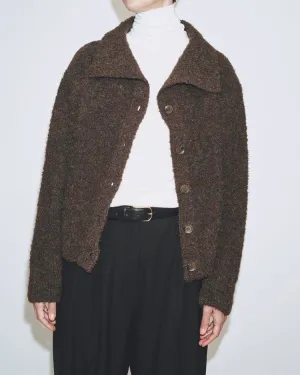 Spread Collar Boucle Cardigan | Brown