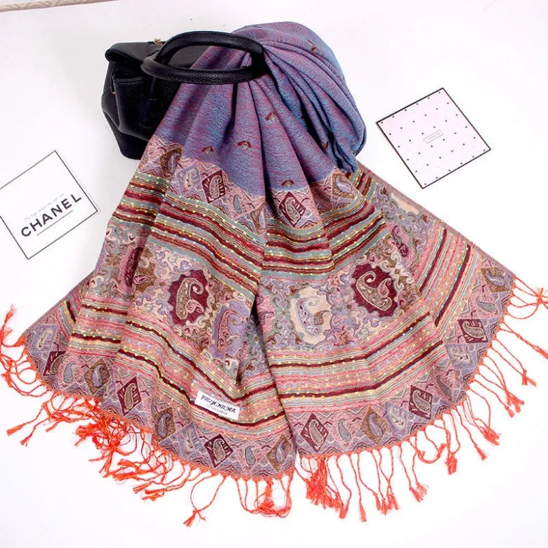 Spring and Autumn National Style Jacquard Scarf Ladies Summer Air Conditioning Tassel Shawl Cashew Scarf Scarf