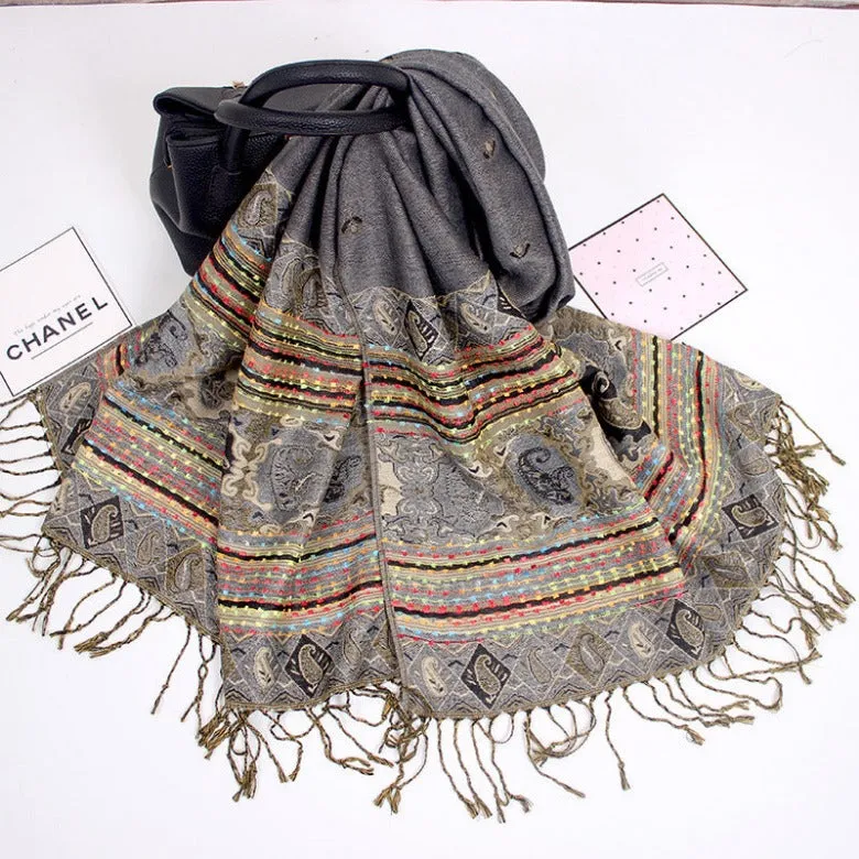 Spring and Autumn National Style Jacquard Scarf Ladies Summer Air Conditioning Tassel Shawl Cashew Scarf Scarf