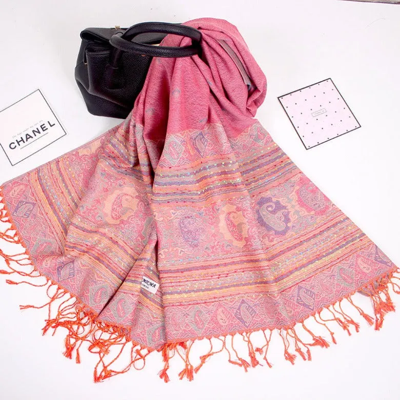 Spring and Autumn National Style Jacquard Scarf Ladies Summer Air Conditioning Tassel Shawl Cashew Scarf Scarf