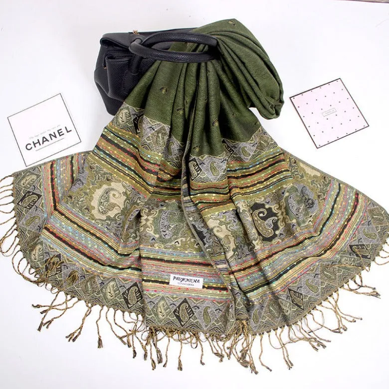 Spring and Autumn National Style Jacquard Scarf Ladies Summer Air Conditioning Tassel Shawl Cashew Scarf Scarf