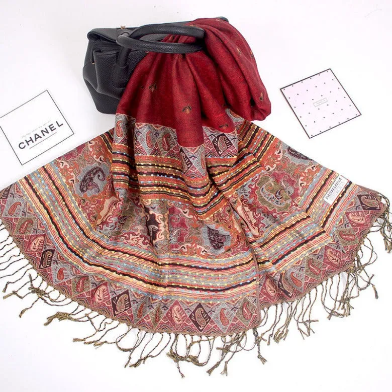 Spring and Autumn National Style Jacquard Scarf Ladies Summer Air Conditioning Tassel Shawl Cashew Scarf Scarf