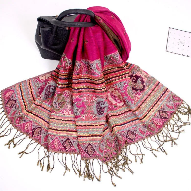 Spring and Autumn National Style Jacquard Scarf Ladies Summer Air Conditioning Tassel Shawl Cashew Scarf Scarf