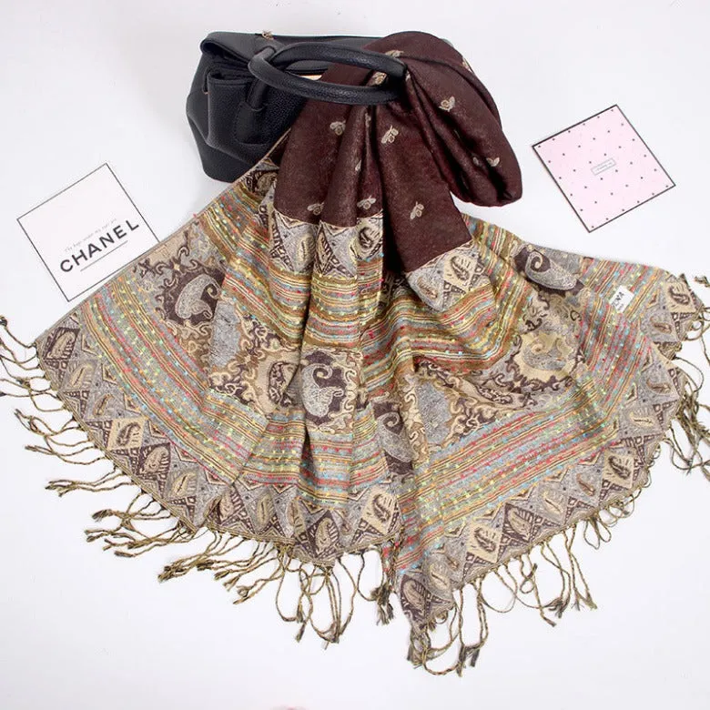 Spring and Autumn National Style Jacquard Scarf Ladies Summer Air Conditioning Tassel Shawl Cashew Scarf Scarf